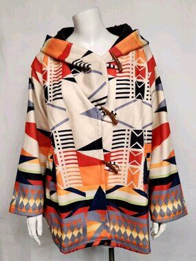 Women's Aztec Western Hooded Wood Claw Buttons Thick Fleece Coat/Jacket NWT